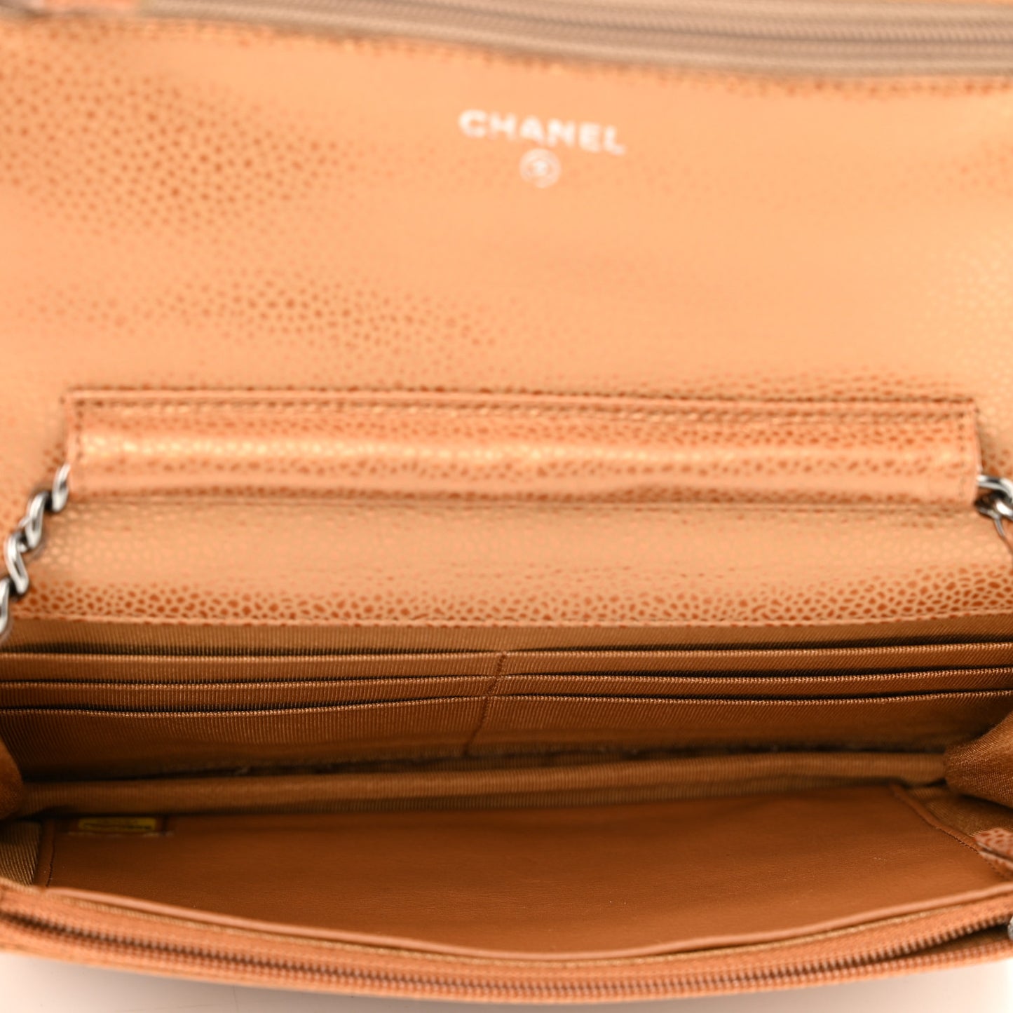 Metallic Caviar Quilted Wallet On Chain WOC Copper