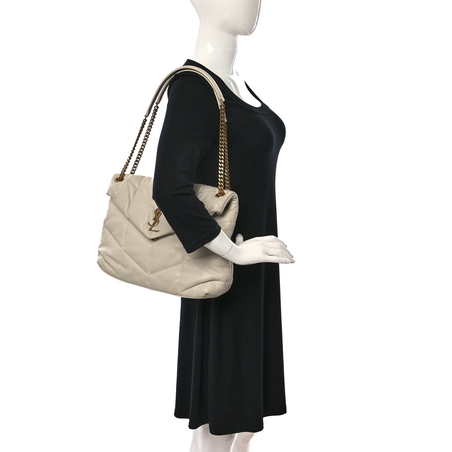 Saint Laurent Lambskin Quilted Medium Loulou Puffer Monogram Chain Satchel Crema Soft 2 of 10