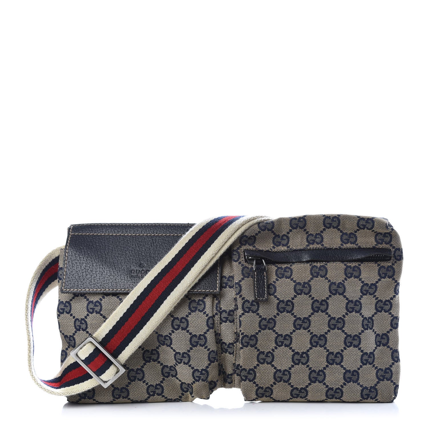 Gucci GG Monogram Web Double Pocket Belt Bag Navy 1 of 9