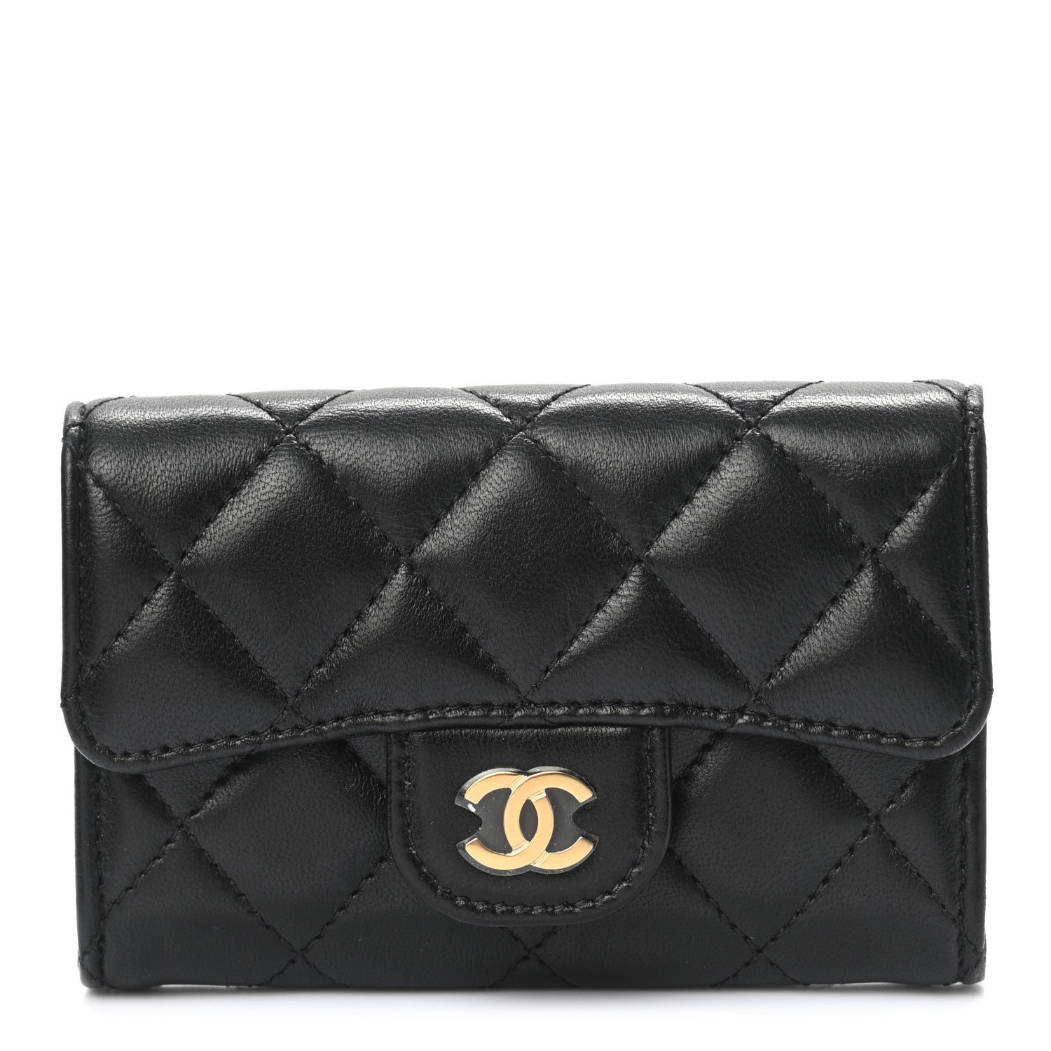 Chanel Lambskin Quilted Flap Card Holder Wallet Black 1 of 9