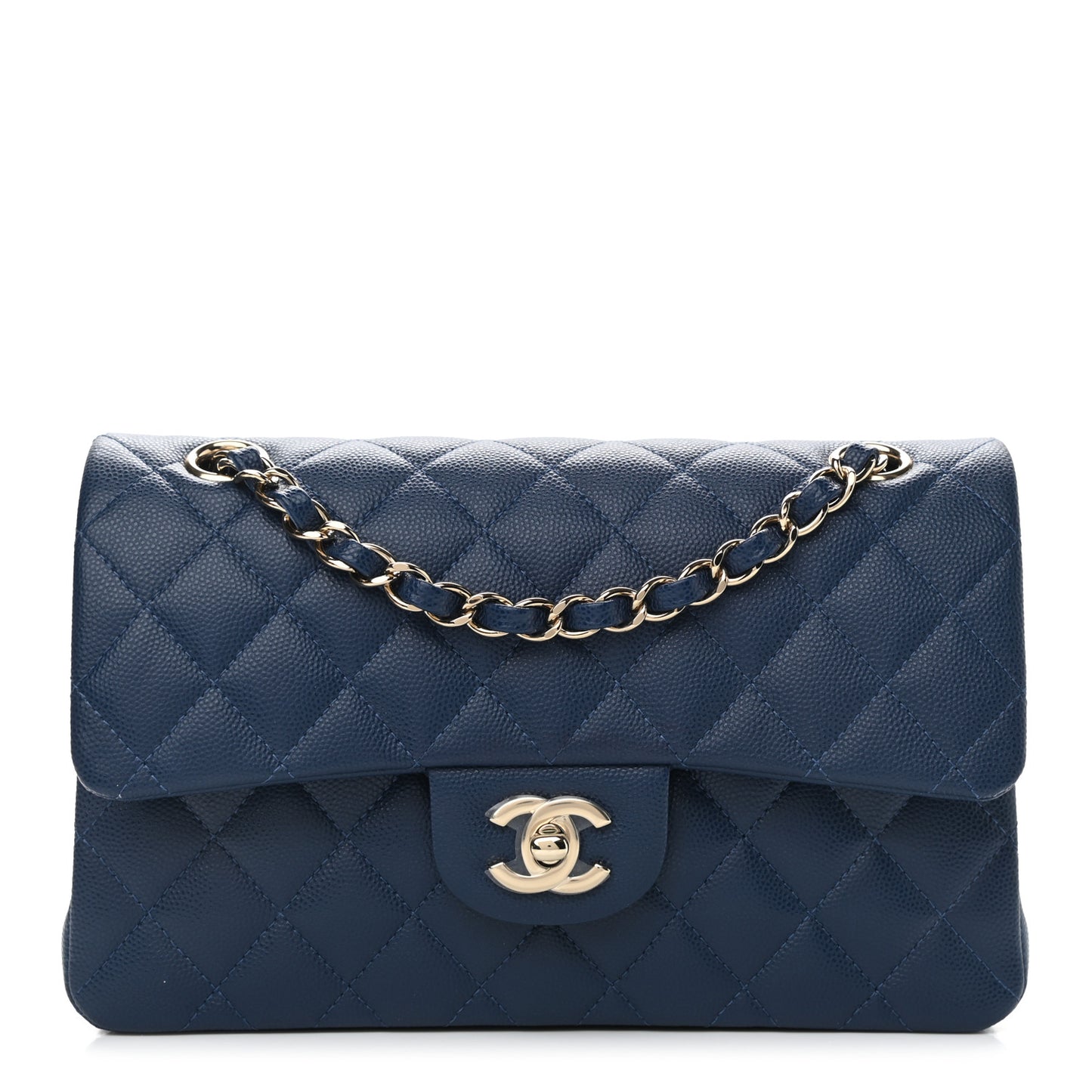 Caviar Quilted Small Double Flap Dark Blue