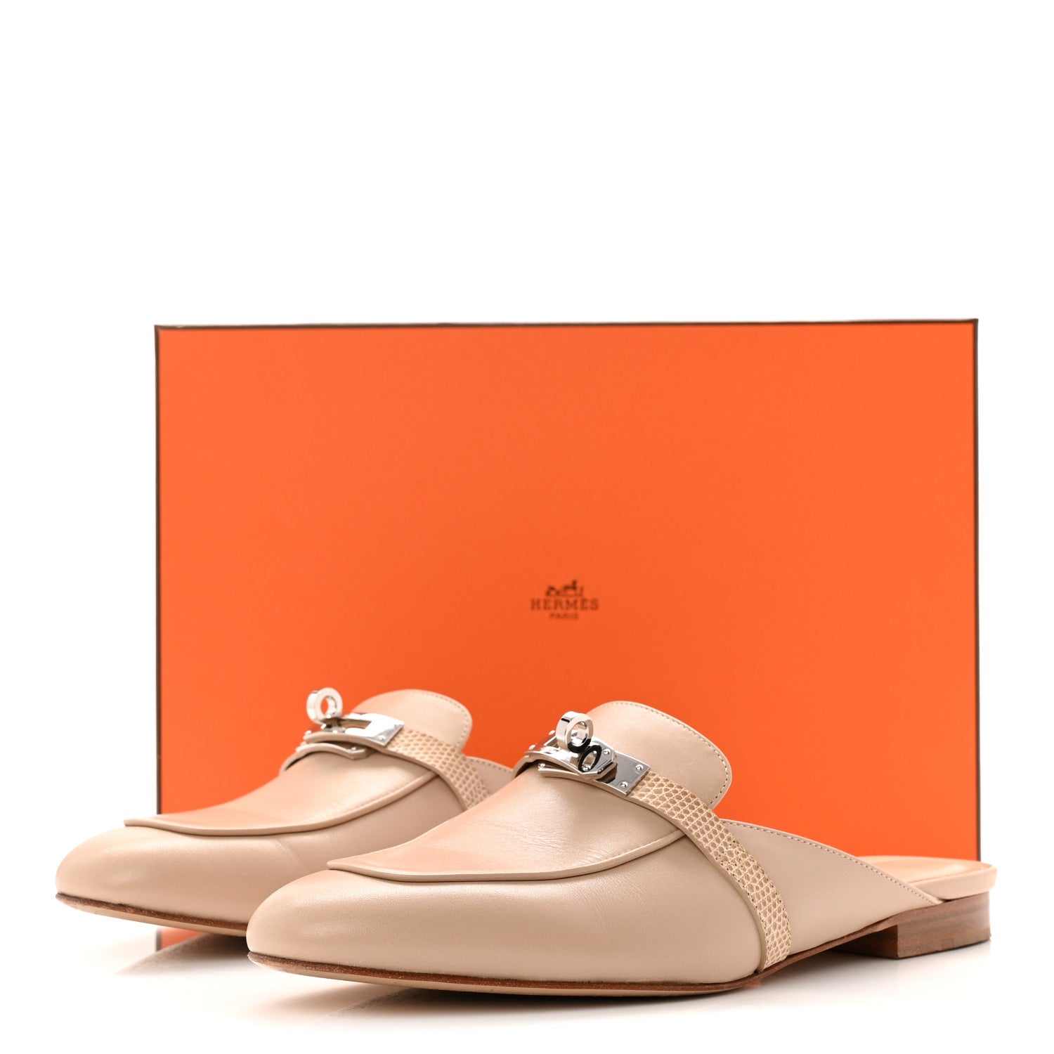 Hermes Shiny Lizard Calfskin Oz Mules 40 Beige Sarrazin 10 of 10