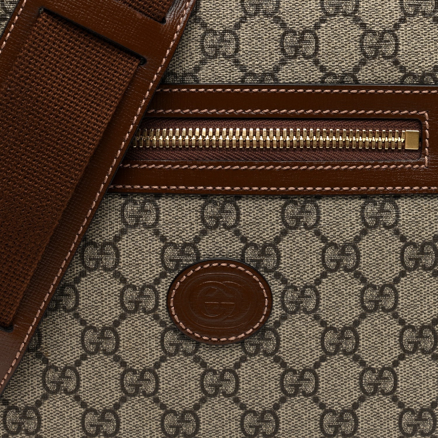 Gucci GG Supreme Monogram Azalea Calfskin Retro Interlocking G Flat Messenger Bag Beige Ebony Brown Sugar 7 of 9