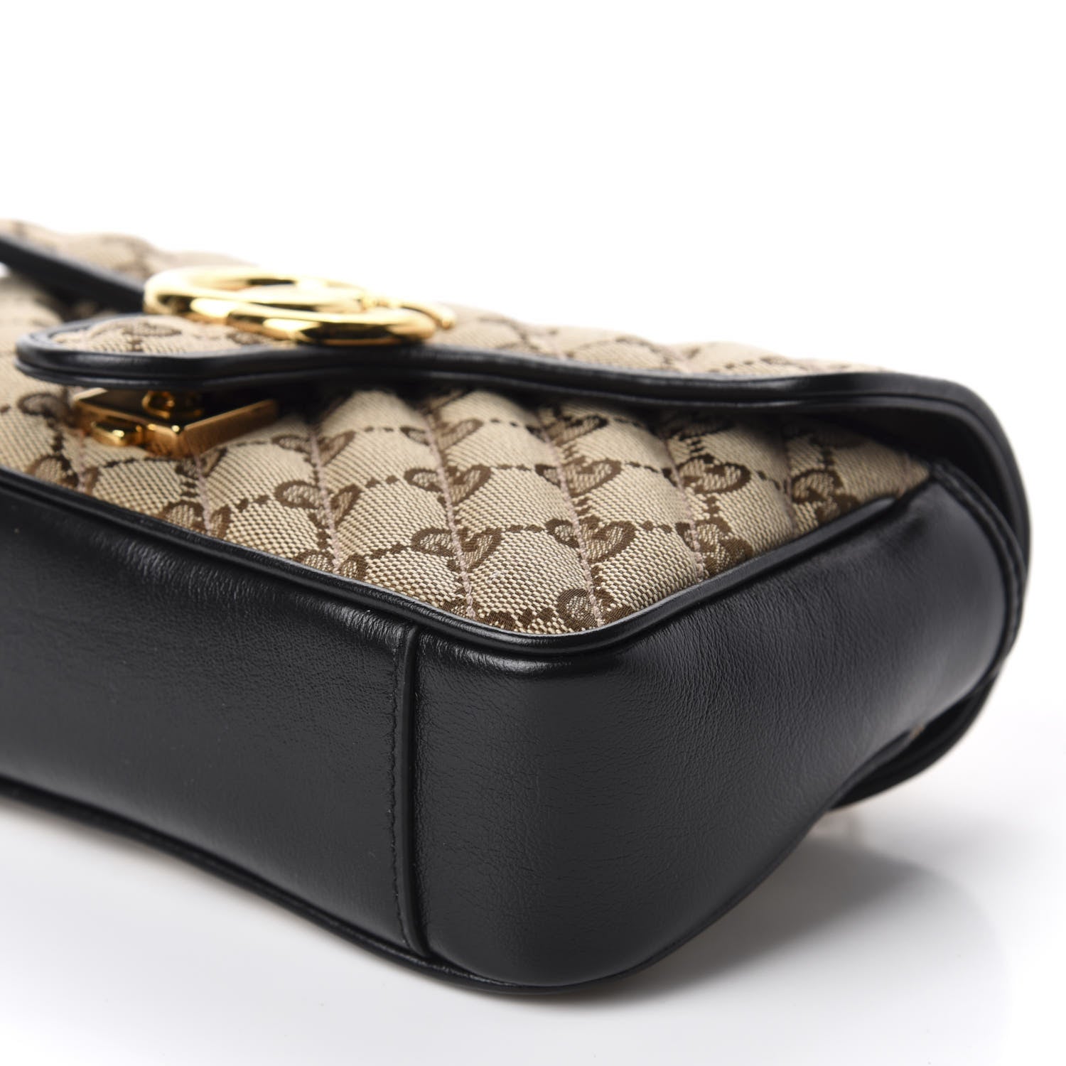 Gucci Monogram Matelasse Diagonal Mini GG Marmont Shoulder Bag Beige Black 7 of 10