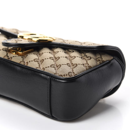 Gucci Monogram Matelasse Diagonal Mini GG Marmont Shoulder Bag Beige Black 7 of 10