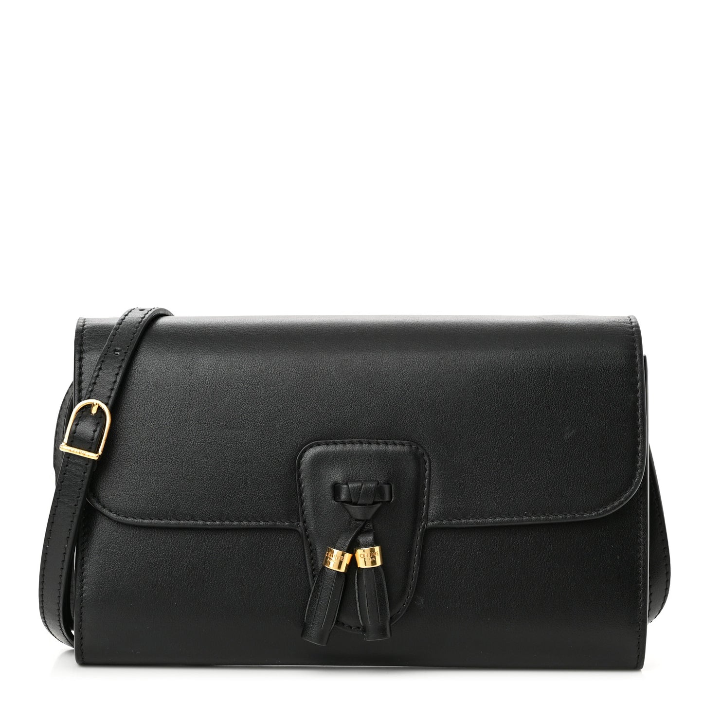 Smooth Calfskin Tassels Wallet On Strap Black