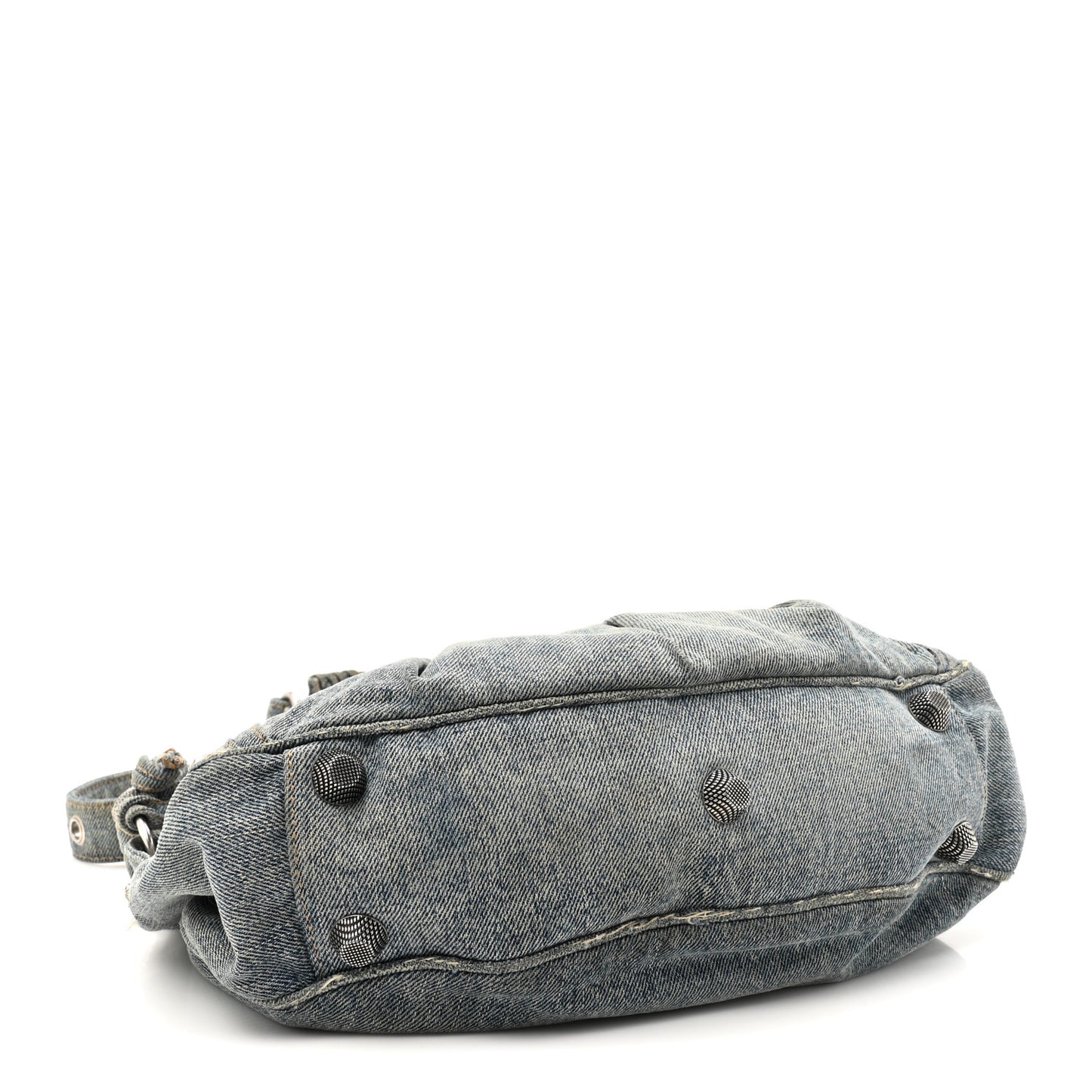 Washed Frayed Denim Crystal Small Le Cagole Shoulder Bag Blue