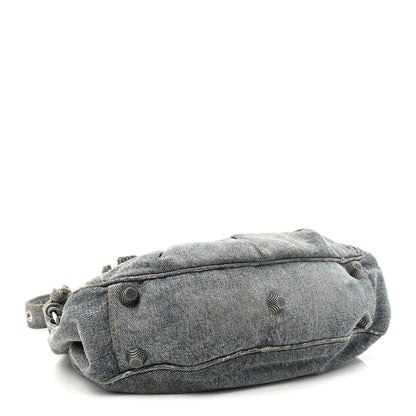 Balenciaga Washed Frayed Denim Crystal Small Le Cagole Shoulder Bag Blue 5 of 15