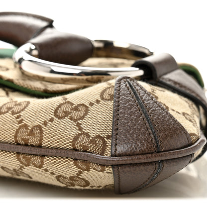 Gucci Monogram Textured Dollar Calfskin Heavy Grosgrain Web Medium Maxi Horsebit Chain Shoulder Bag Beige Ebony New Acero 9 of 9