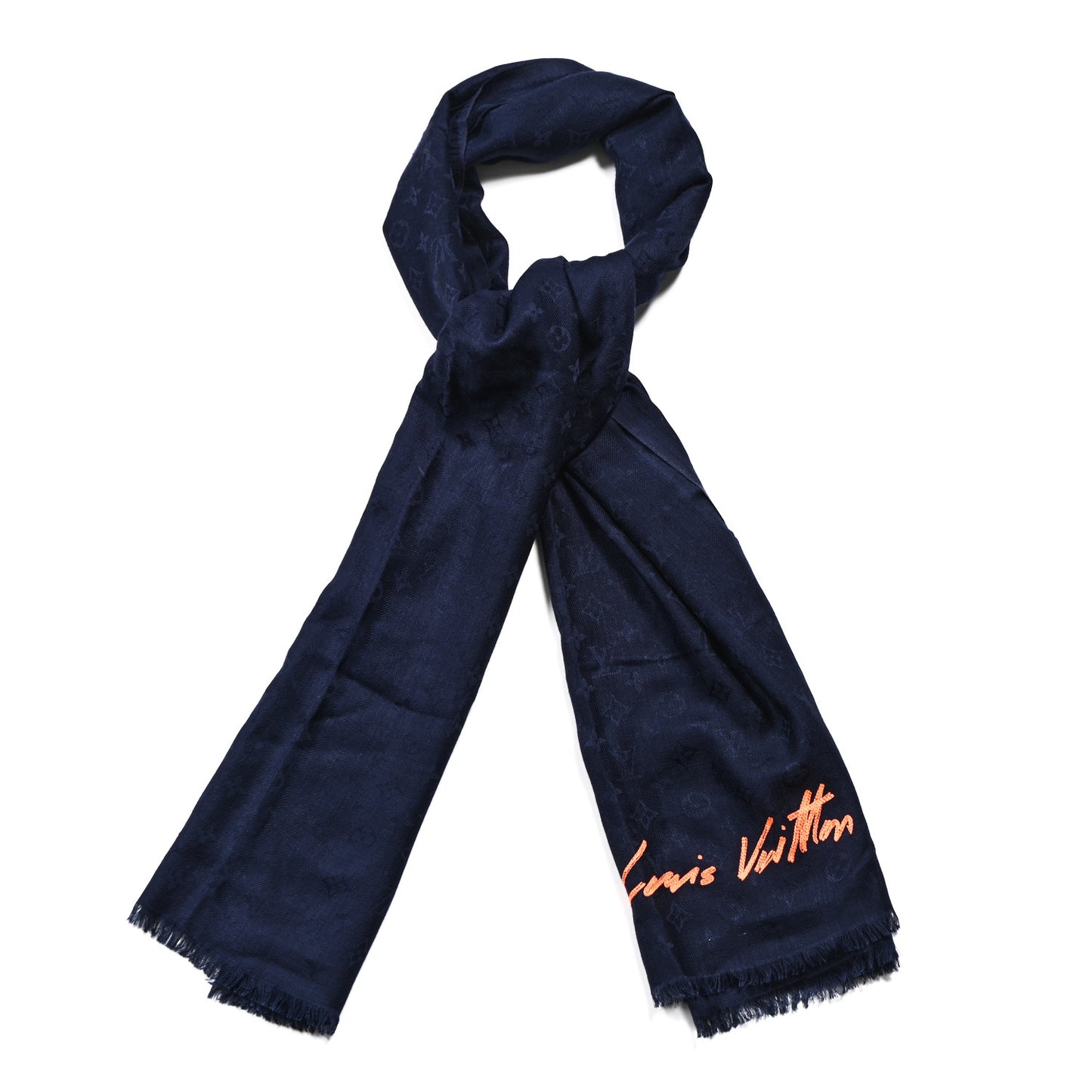Silk Wool Cashmere Monogram Shawl Blue