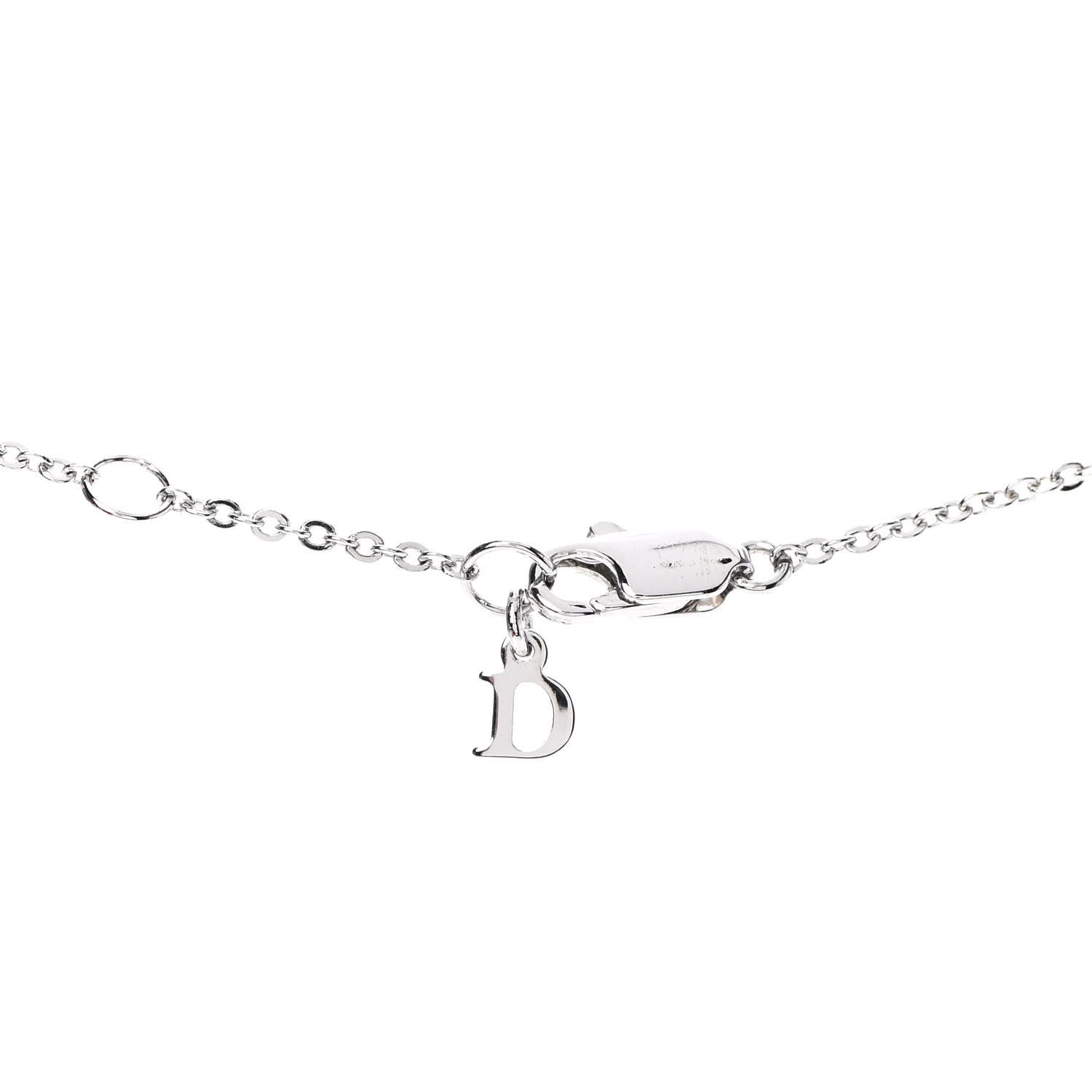 Christian Dior Enamel Bead Logo Bow Necklace Silver Black 5 of 6