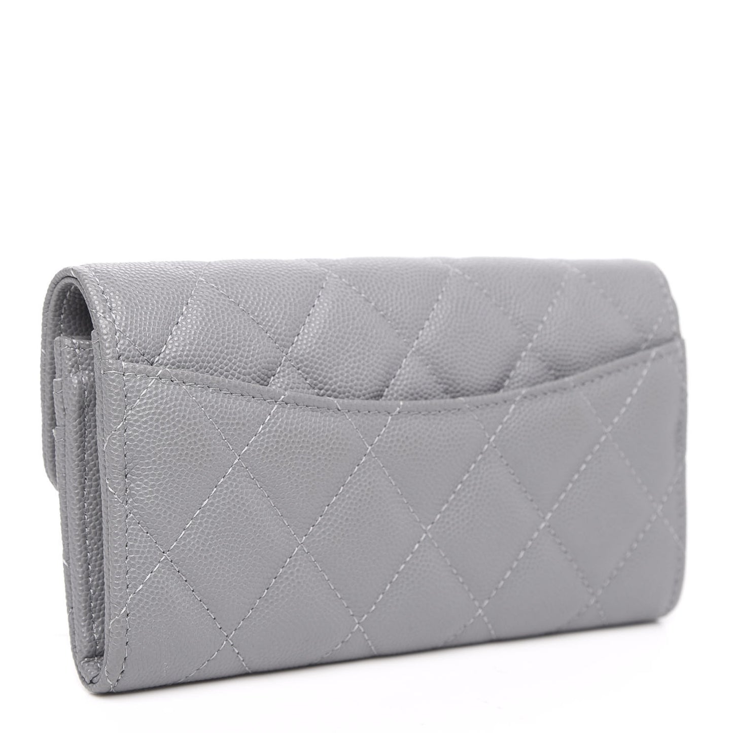 Caviar Quilted Medium Flap Wallet Grey