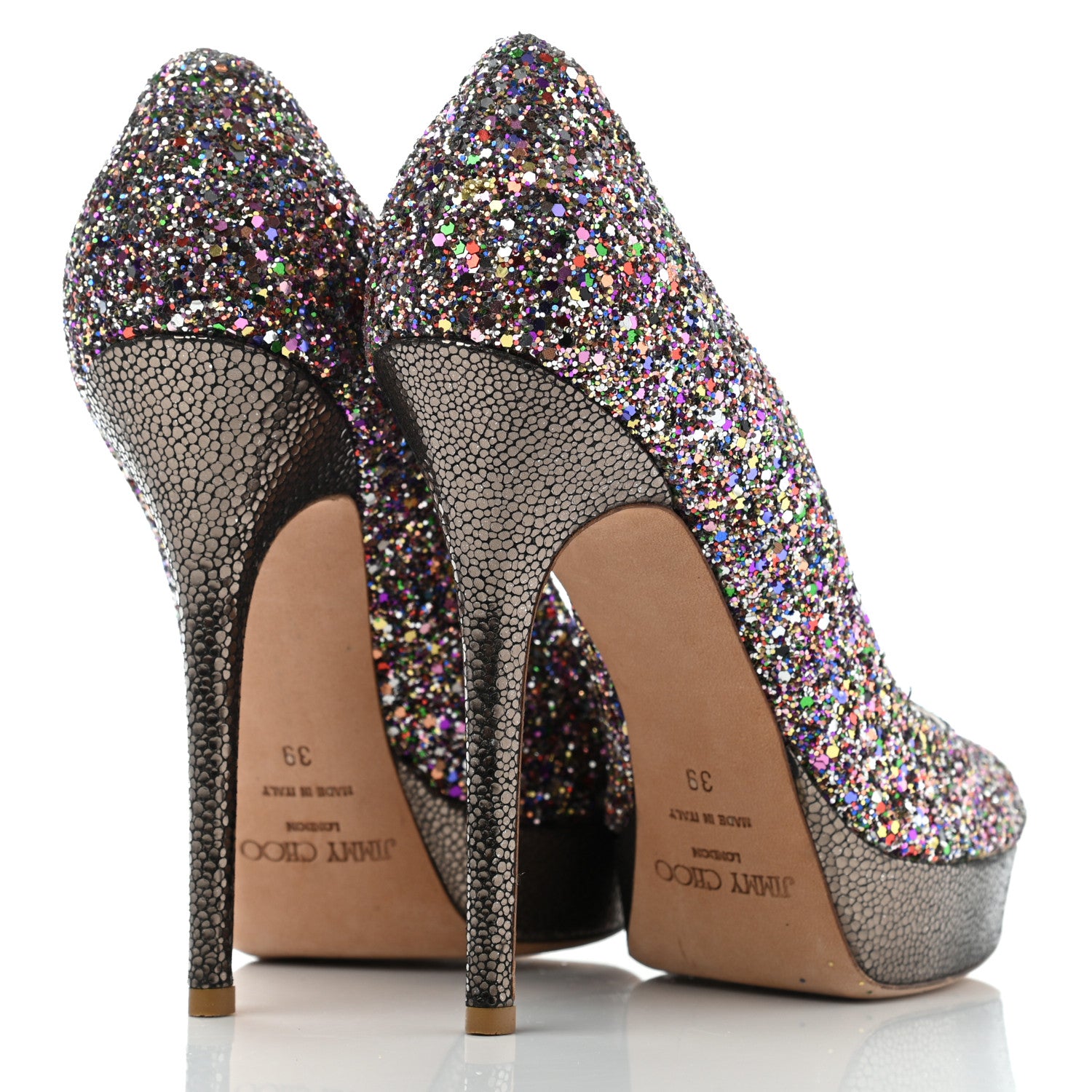 Jimmy Choo Glitter Fabric Vibe Peep Toe Platform Pumps 39 Multicolor 4 of 7