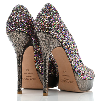 Jimmy Choo Glitter Fabric Vibe Peep Toe Platform Pumps 39 Multicolor 4 of 7