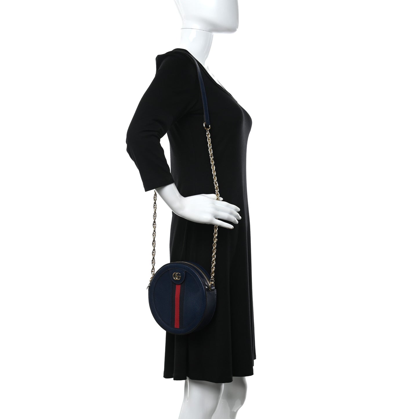Soft Textured Calfskin Web Mini Ophidia Round Shoulder Bag Blue Agata