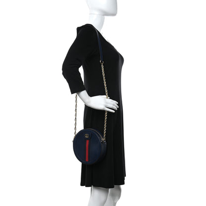 Gucci Soft Textured Calfskin Web Mini Ophidia Round Shoulder Bag Blue Agata 2 of 9