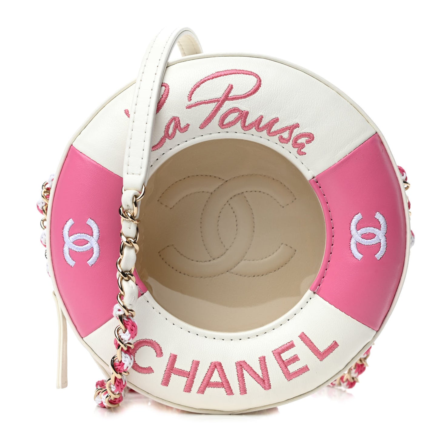 Lambskin Coco Lifesaver Round Bag Pink White
