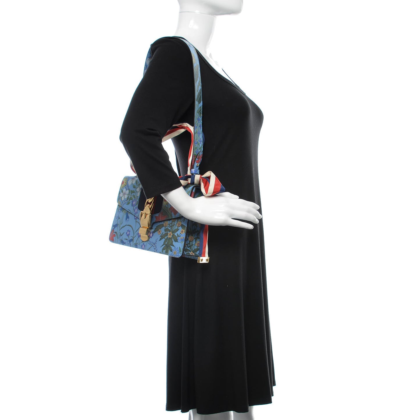 Shangai Calfskin Web New Flora Small Sylvie Shoulder Bag Azure