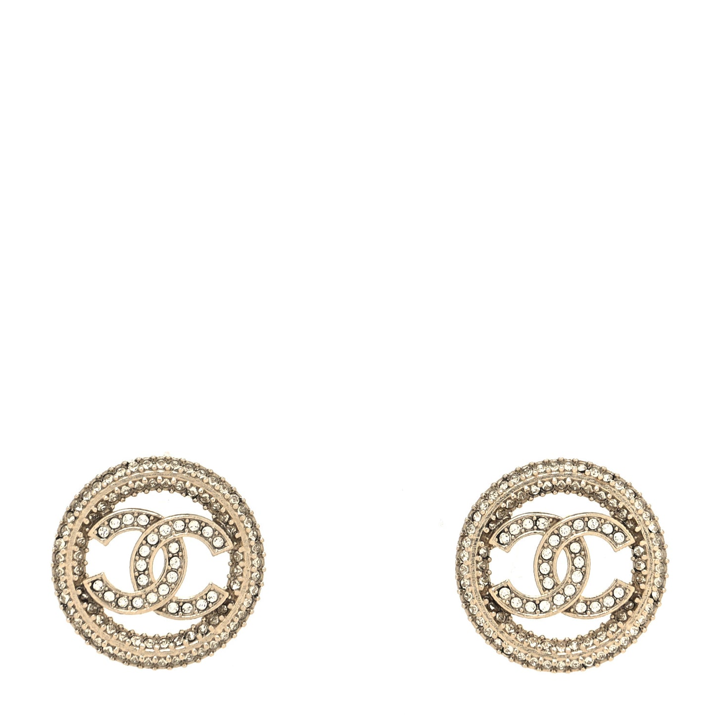 Crystal CC Round Earrings Gold
