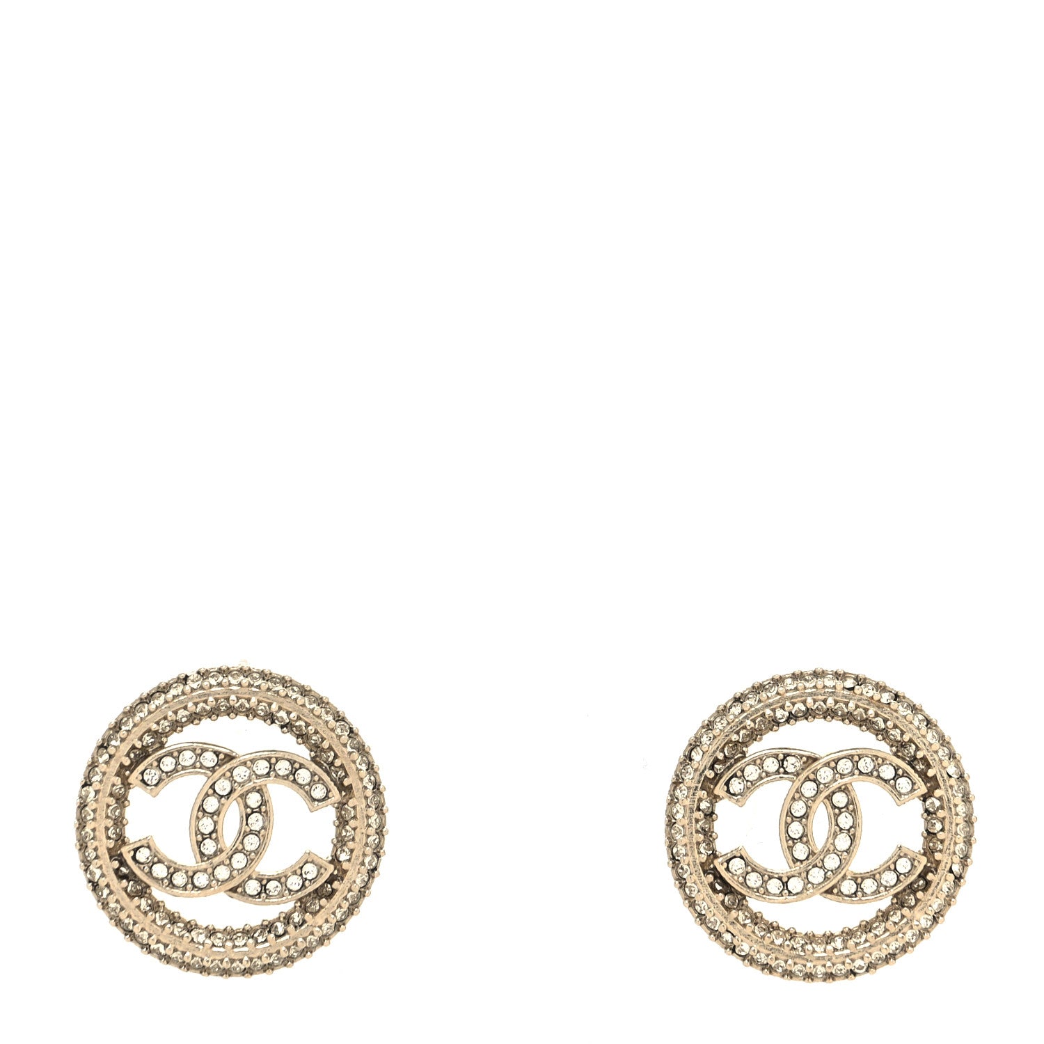 Chanel Crystal CC Round Earrings Gold 1 of 4
