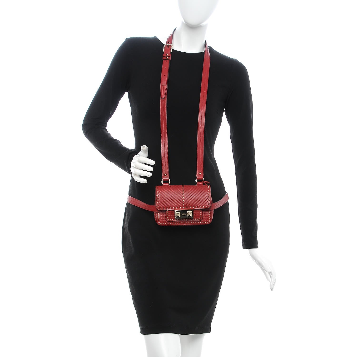 Valentino Garavani Lambskin ZiggyStud Rockstud Convertible Crossbody Belt Bag Rosso 2 of 7