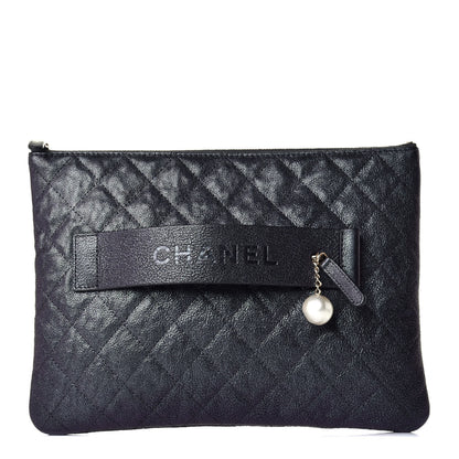 Chanel Iridescent Caviar Medium Night by the C Pouch Clutch Black 1 of 9