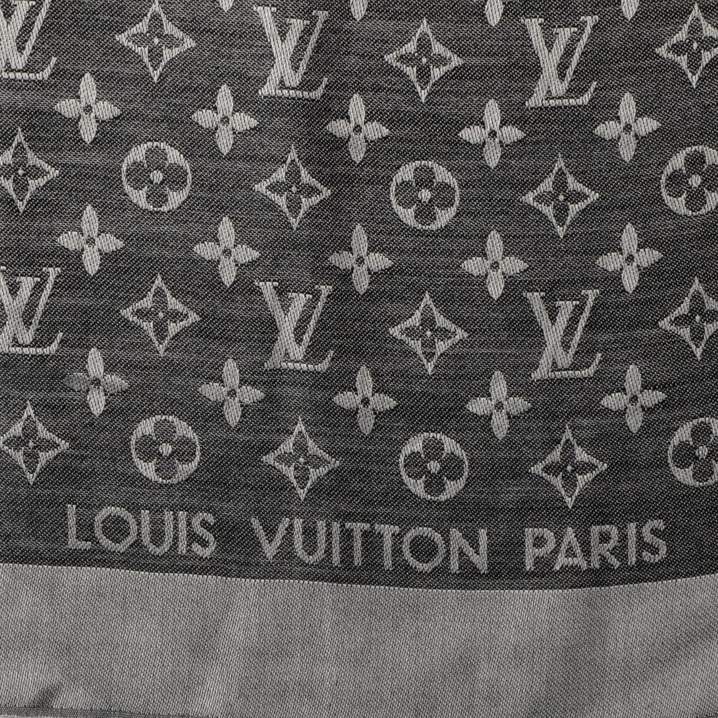 Wool Silk Monogram Denim Shawl Black