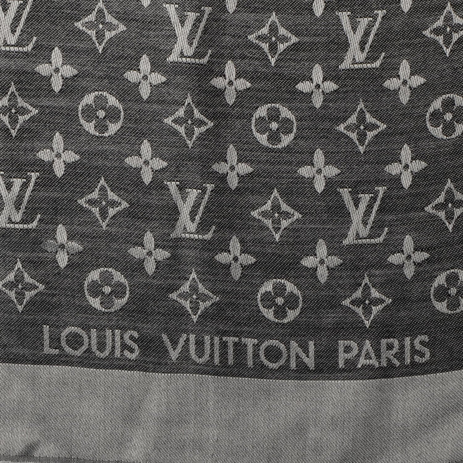 Louis Vuitton Wool Silk Monogram Denim Shawl Black 4 of 5
