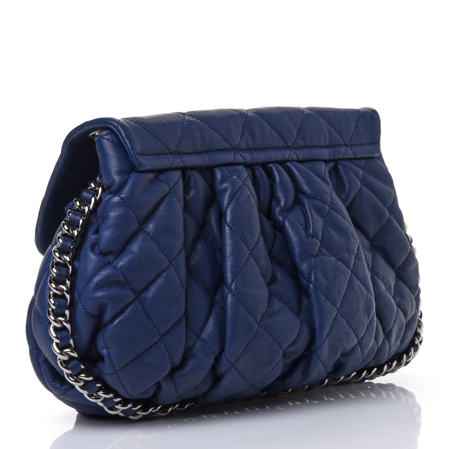 Washed Lambskin Quilted Medium Chain Around Messenger Blue