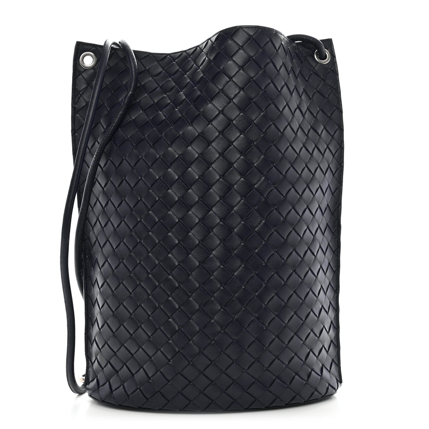 Nappa Intrecciato Medium Knot Bucket Bag Navy Blue