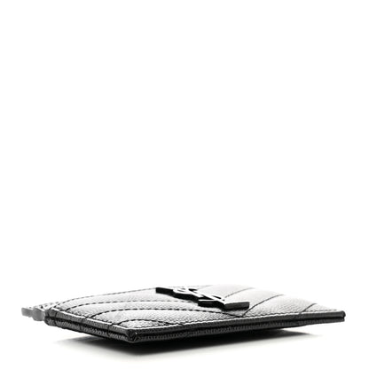 Saint Laurent Grain De Poudre Matelasse Chevron Monochrome Monogram Credit Card Case Black 4 of 8