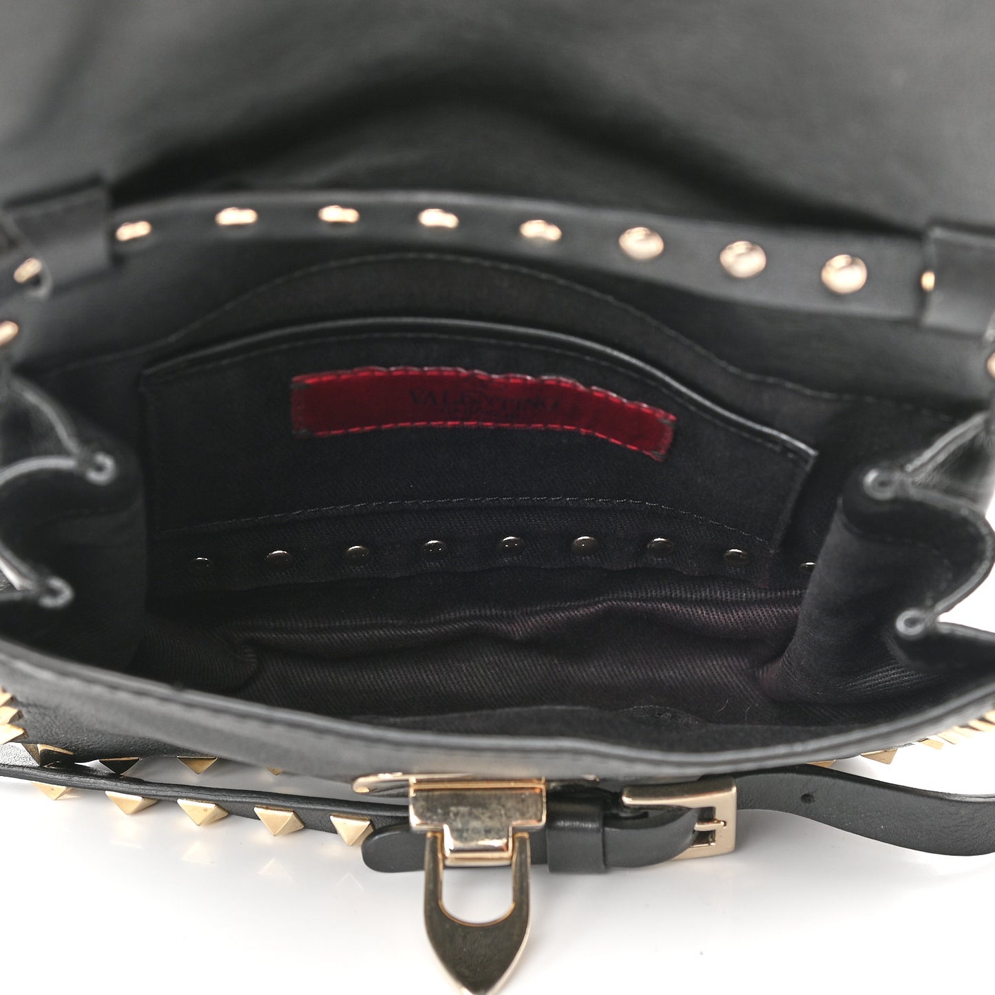Vitello Mini Rockstud Flap Saddle Crossbody Bag Black