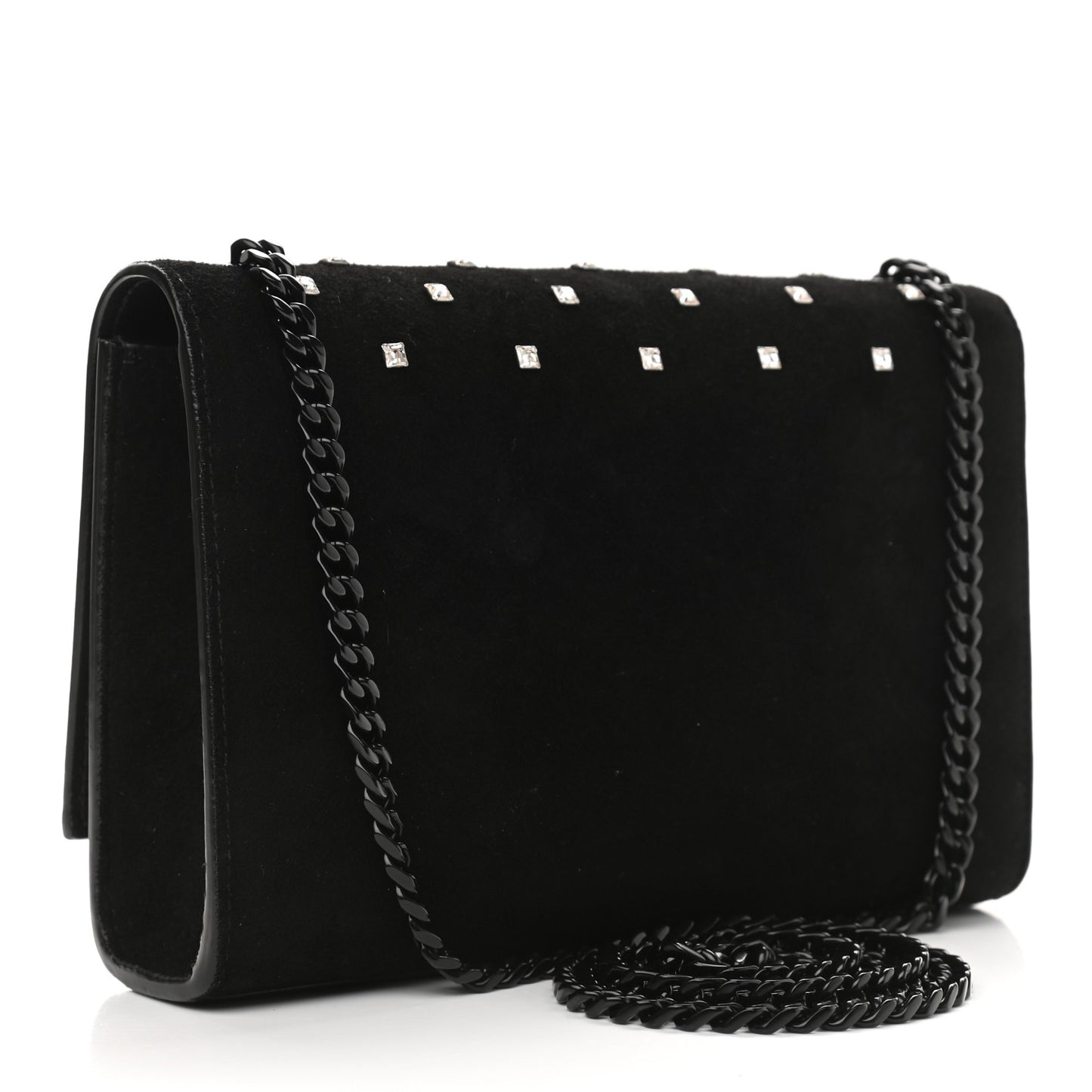 Suede Crystal Studded Monogram Small Kate Satchel Black