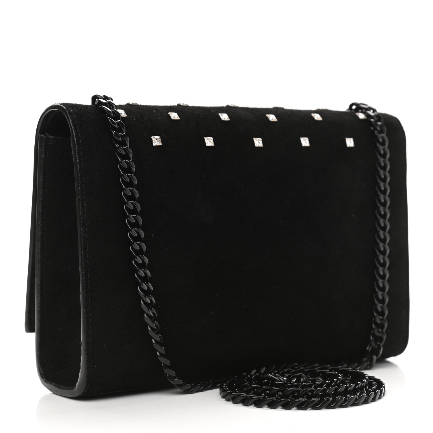 Saint Laurent Suede Crystal Studded Monogram Small Kate Satchel Black 3 of 11