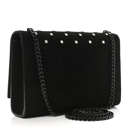 Saint Laurent Suede Crystal Studded Monogram Small Kate Satchel Black 3 of 11