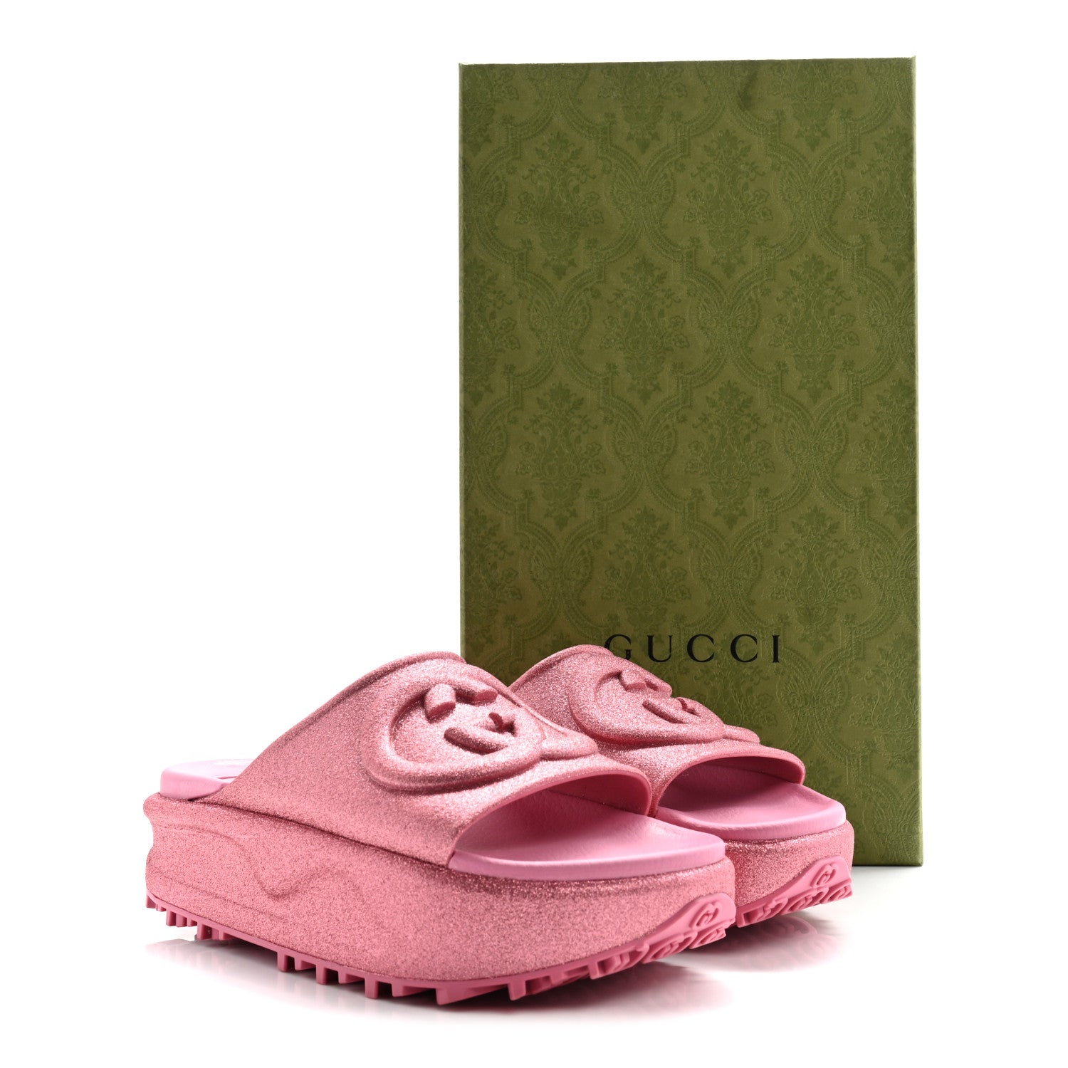 Gucci Glitter Rubber Womens Interlocking G Platform 42mm Slide
