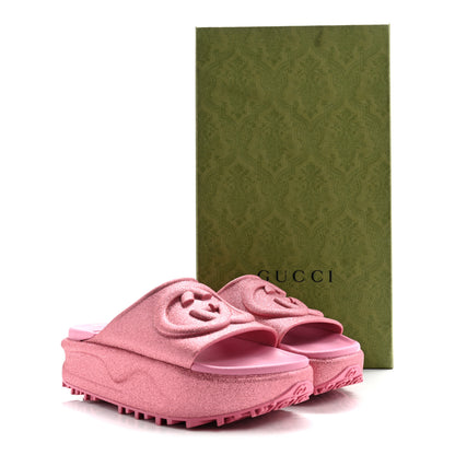 Gucci Glitter Rubber Womens Interlocking G Platform 42mm Slide Sandals 36 Rose 10 of 10