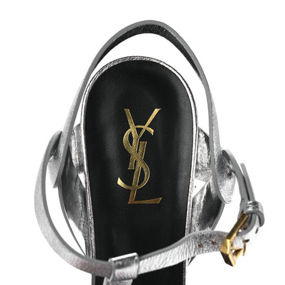 Saint Laurent Metallic Calfskin Tribute 105 Platform Sandals 40.5 Silver 7 of 7