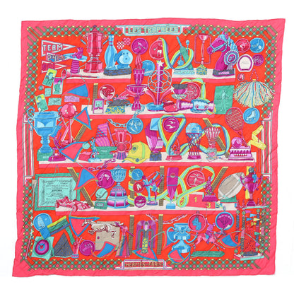 Hermes Silk Les Trophees Scarf 90 Rose Vif Rouge Turquoise 1 of 5