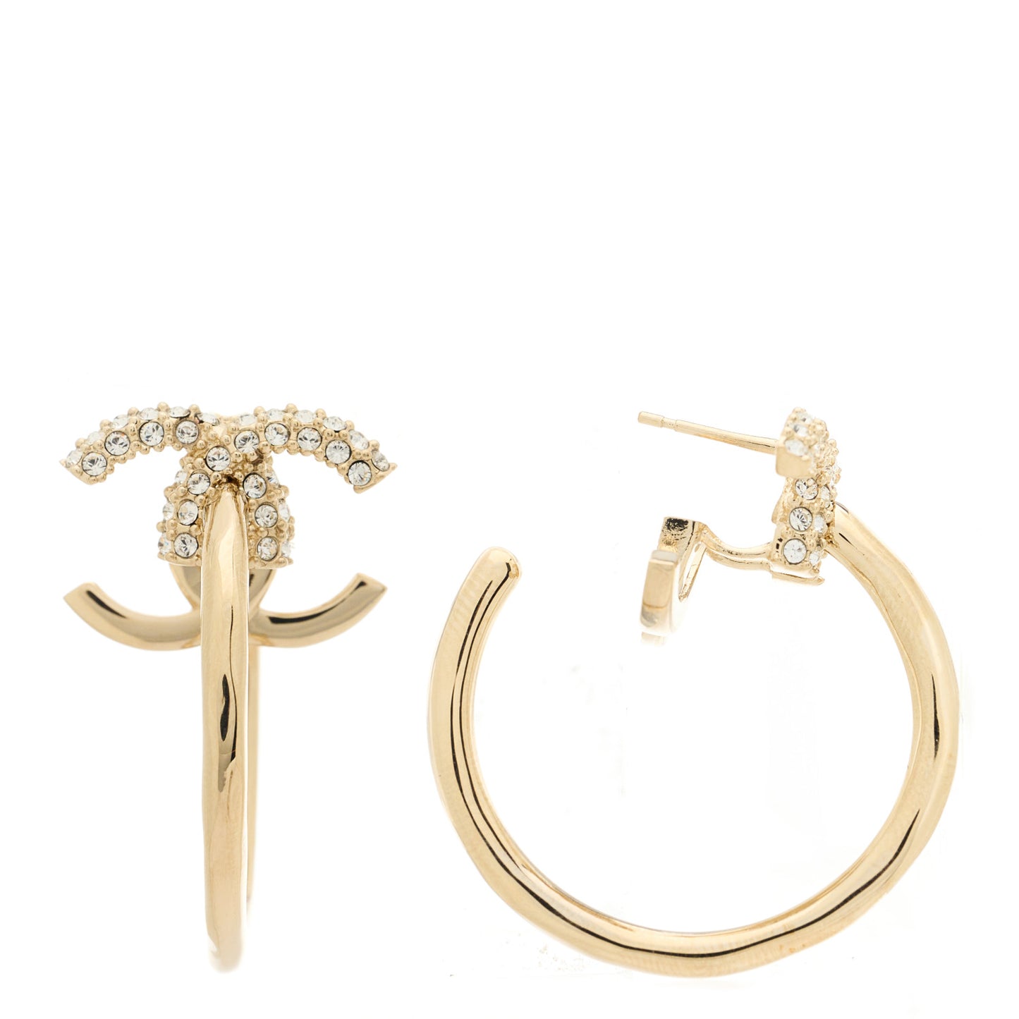 Crystal CC Hoop Drop Earrings Light Gold