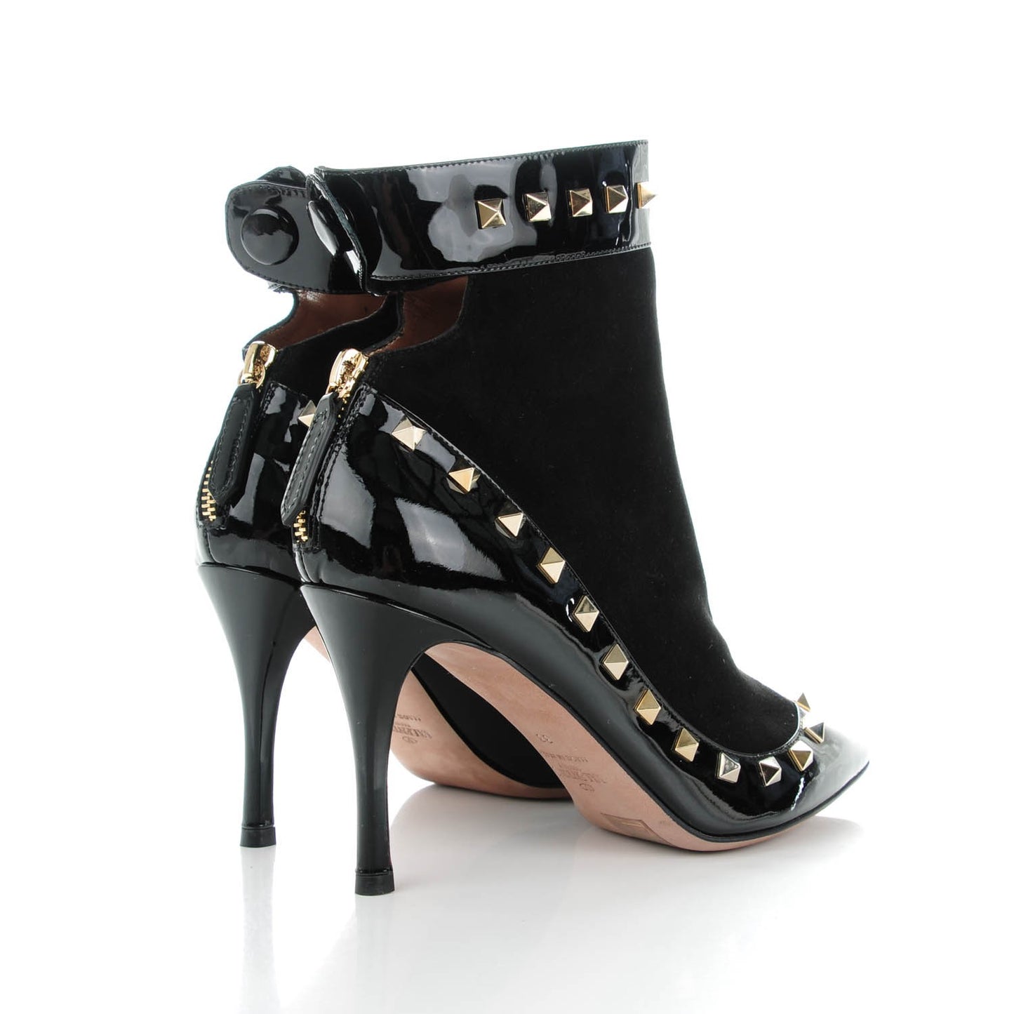 Patent Suede Rockstud Ankle Booties 38 Black