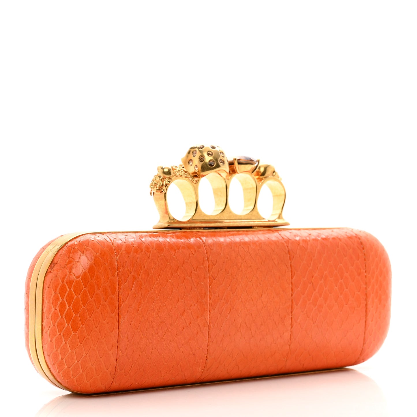 Snakeskin Knuckle Box Clutch Orange