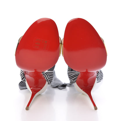Christian Louboutin Patent Specchio Crepe Satin Du Desert 100 Sandal 39.5 Black White Gold 5 of 8