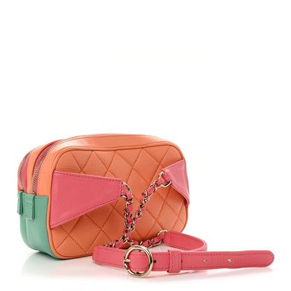 Chanel Goatskin Quilted Tri-Color In & Out Waist Bag Orange Green Pink 5 of 13