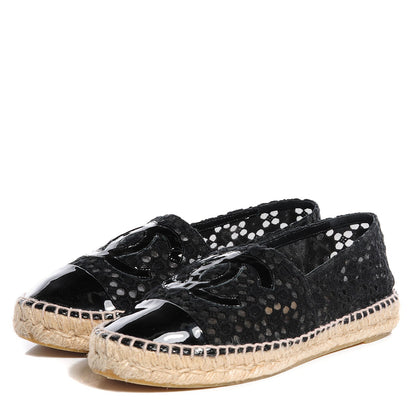 Chanel Lace Patent CC Espadrilles 38 Black 3 of 9