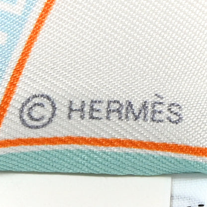 Hermes Silk Funny Ice Cream Twilly Aqua Orange Jaune 3 of 4