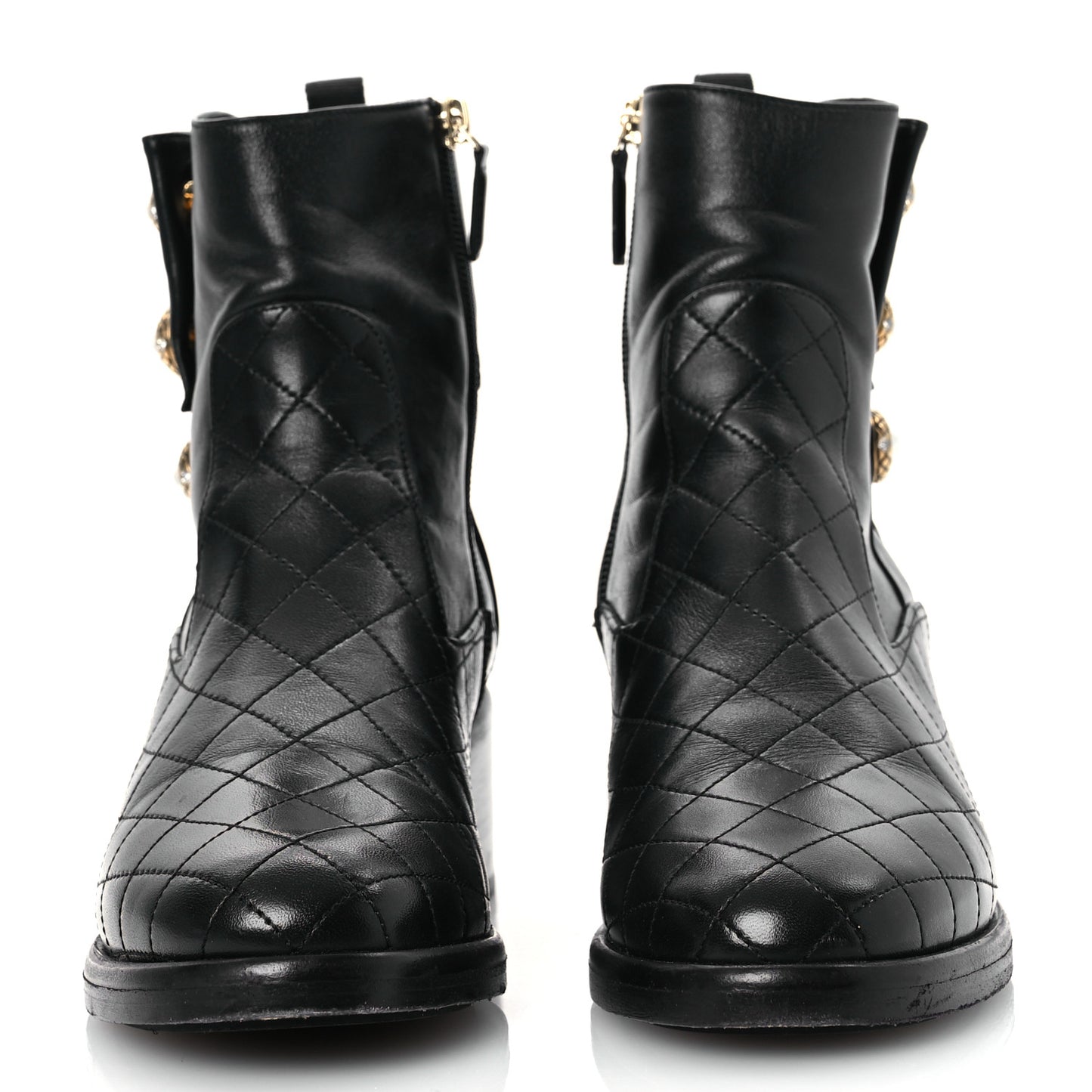 Lambskin Pearl Short Boots 40.5 Black