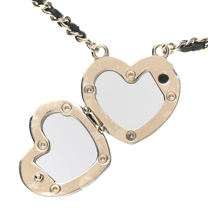 Chanel Lambskin CC Heart Mirror Locket Necklace Gold Black 7 of 8