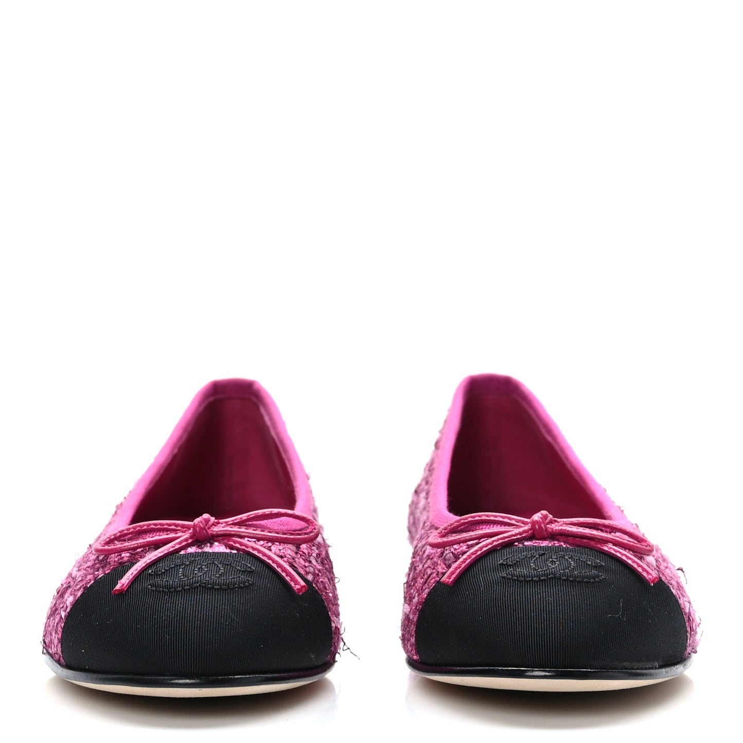 Tweed Grosgrain Cap Toe Ballerina Flats 37.5 Fuchsia Black