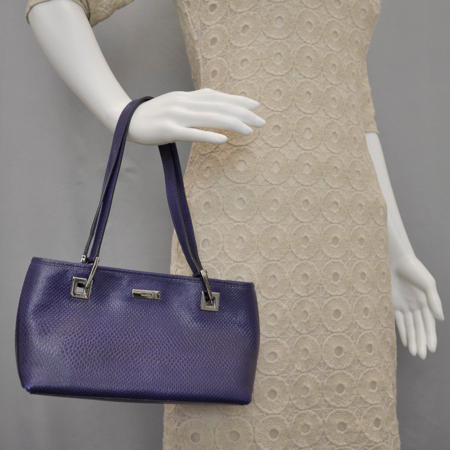 Gucci Lizard Embossed Leather Shoulder Bag Purple 2 of 9
